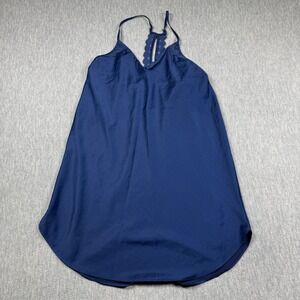 Flora‎ Nikrooz Chemise Womens Small Navy Blue Satin Lace Racerback Nightgown